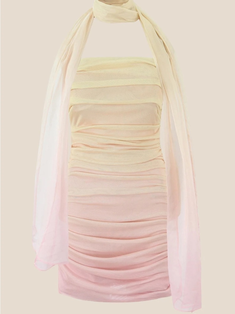 Strapless Gradient Bodycon Dress With Scarf